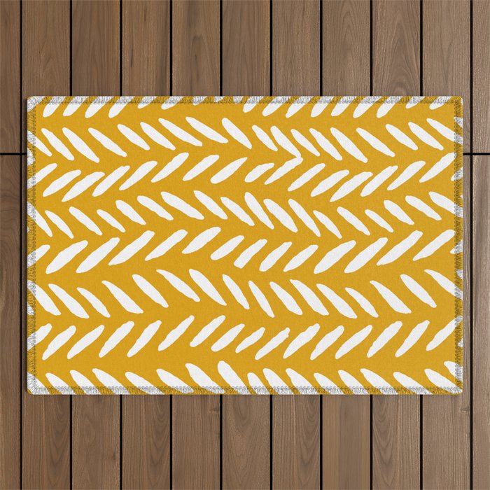Knitting pattern - white on ochre Outdoor Rug