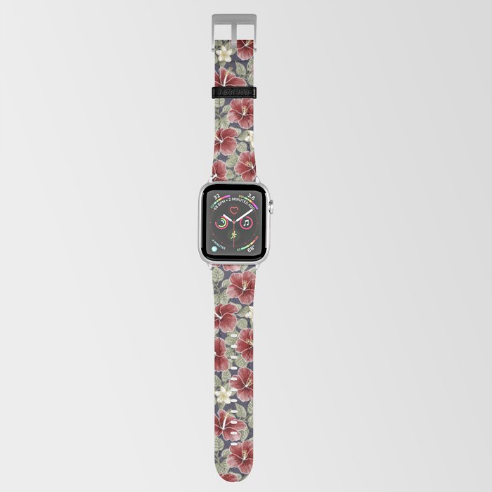 Maroon Hibiscus and Plumeria Apple Watch Band