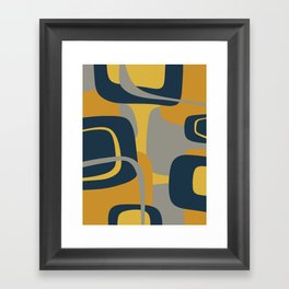 Midcentury Modern Abstract 2 in Mustard, Navy Blue, and Gray Framed Art Print