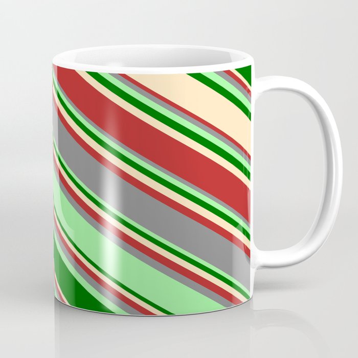 Eyecatching Grey, Green, Dark Green, Beige, and Red Colored Lines Pattern Coffee Mug