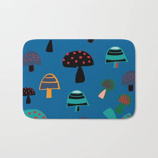 Cute Mushroom Blue Bath Mat