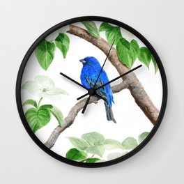 Royal Blue-Indigo Bunting in the Dogwoods by Teresa Thompson Wall Clock