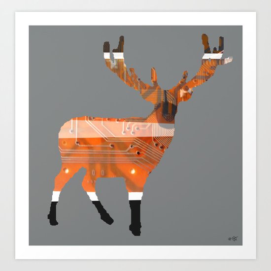 Digital roaring deer Art Print