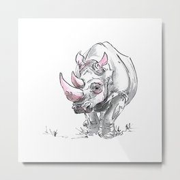 Ink African rhinoceros, cute rhino. Metal Print
