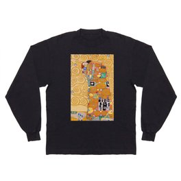 Gustav Klimt (Austrian,1862-1918) - Title: The Lovers (Fulfillment) Part 8 - Nine Cartoons for the Execution of a Frieze for the Dining Room of Stoclet House in Brussels - 1911 - Style: Symbolism - Digitally Enhanced Version 2000dpi- Long Sleeve T-shirt
