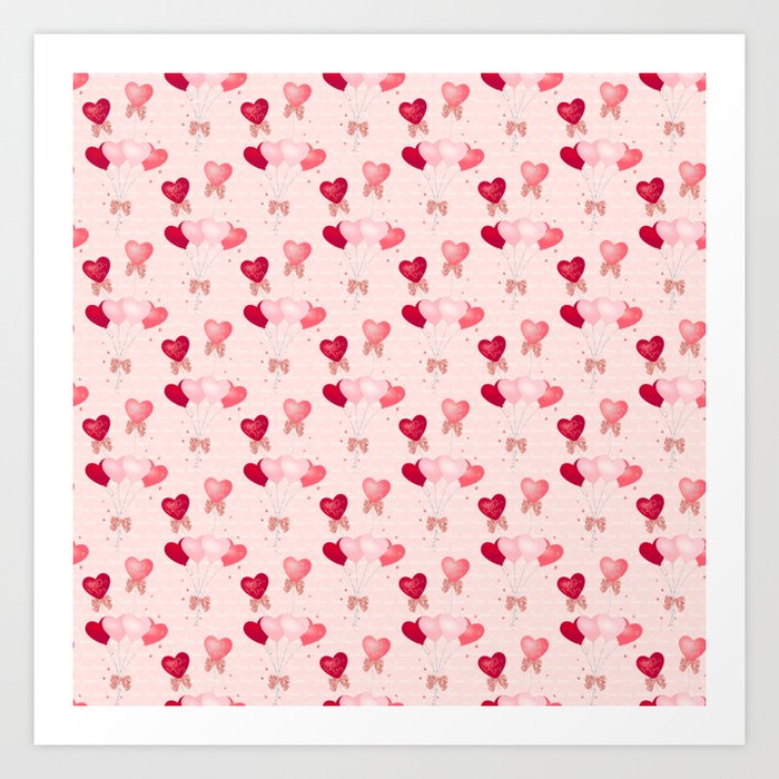 Valentine's Day Heart Balloons Pattern Art Print