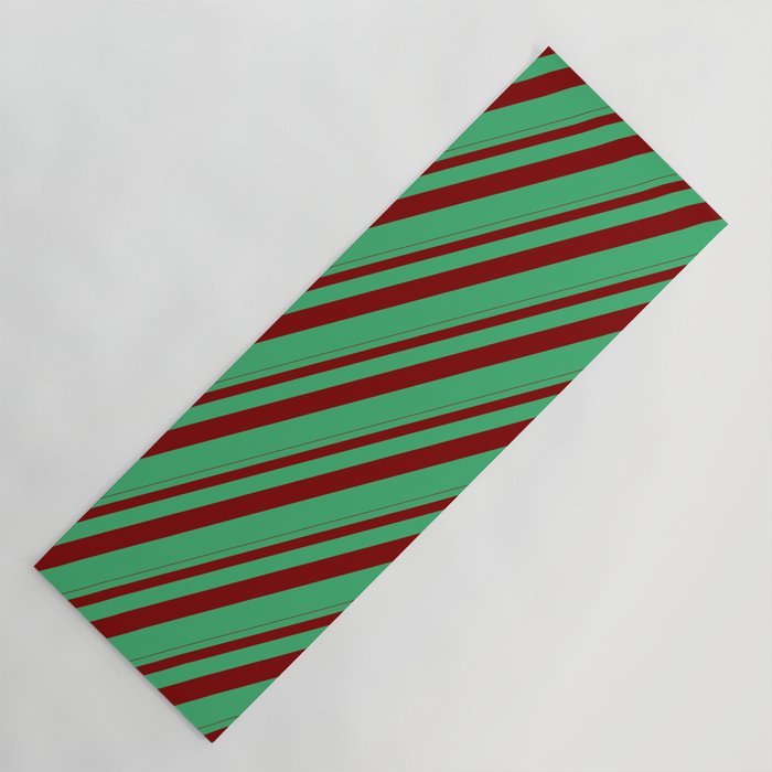 Maroon & Sea Green Colored Striped Pattern Yoga Mat