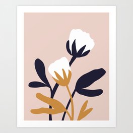 abstract flowers | dusty pink, navy blue and yellow Art Print