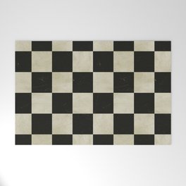 Distressed Black and White Checkerboard Pattern Welcome Mat