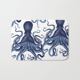 Watercolor blue vintage octopus Bath Mat | Engraving, Octopus, Drawing, Krakenartprint, Vintageoctopus, Nauticalart, Sea, Bluewatercolor, Ocean, Nauticaldecor 