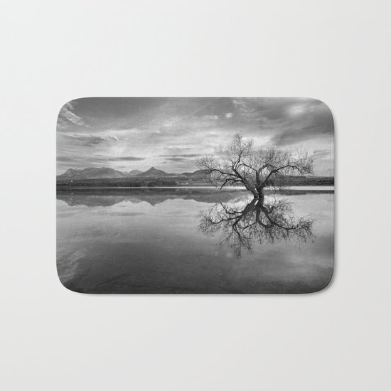 "Magic tree" BW. Sunset at the lake Bath Mat