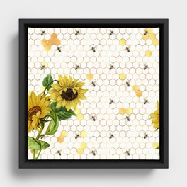 Bees & Sunflowers Pattern XIV Framed Canvas