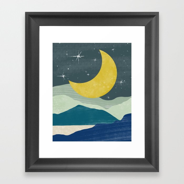 Mountains & Moon Framed Art Print