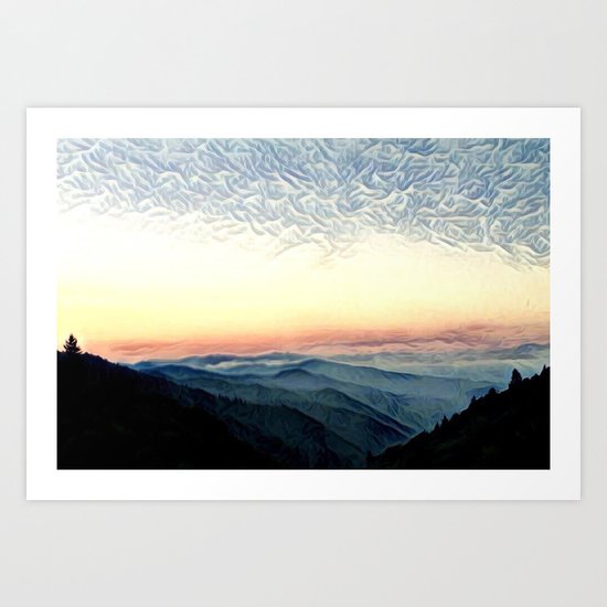Pastel Sunset over Mountains (Hipster Landscape) Art Print