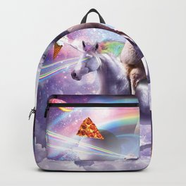 Laser Eyes Space Cat On Llama Unicorn - Rainbow Backpack | Collage, Space, Cheeseburger, Cosmic, Icecream, Rainbow, Donut, Llama, Cat, Galaxy 