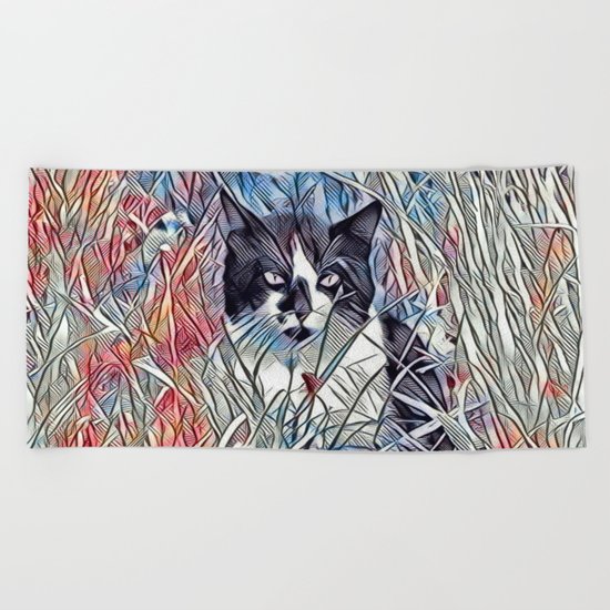 Here Kitty Kitty Beach Towel