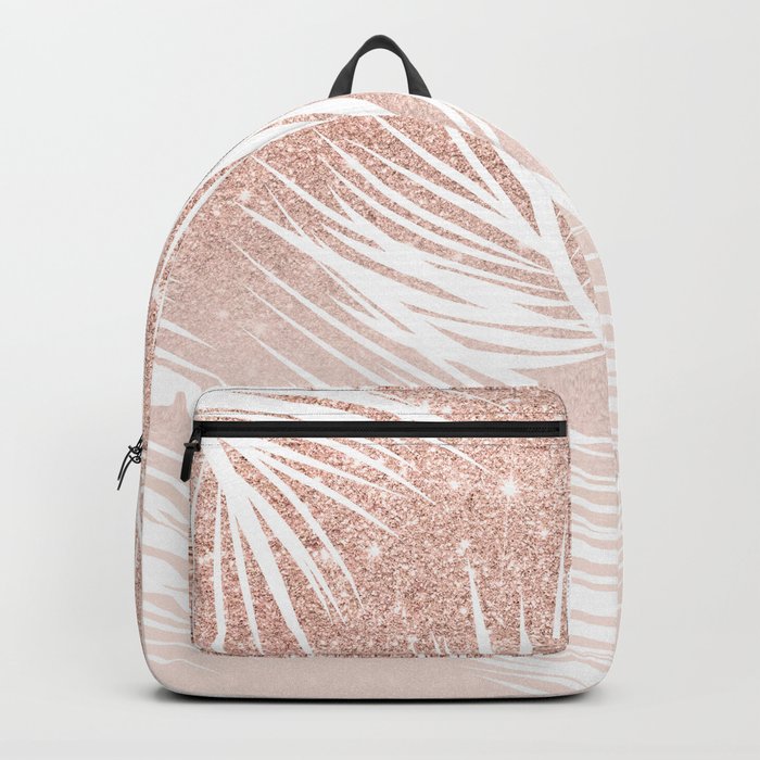 Modern trendy white palm tree leaf pattern on rose gold glitter blush pink Backpack