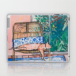 Napping Ginger Cat in Pink Jungle Garden Room Laptop Skin
