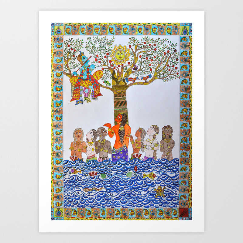 Krishna Leela Madhubani Painting Art Print By Sudhir Society6
