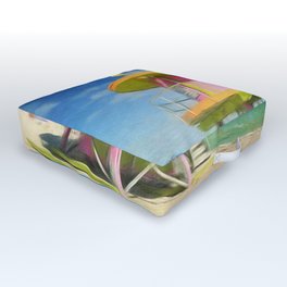 Miami Beach - South Beach lifeguard house art deco pink beach pavilion portrait painting modern art Outdoor Floor Cushion