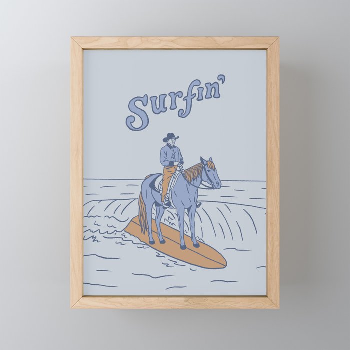 Surfin' in Blue Framed Mini Art Print