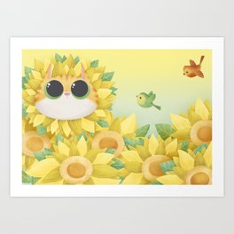 Sunflower summer cat Art Print