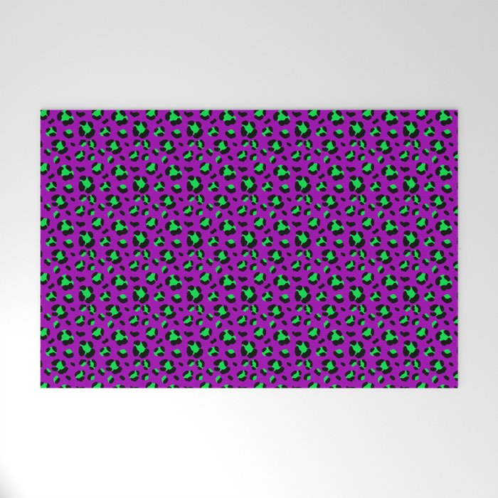 Neon Purple and Green Leopard Print Welcome Mat