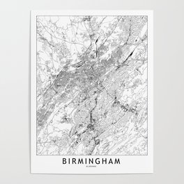 Birmingham White Map Poster