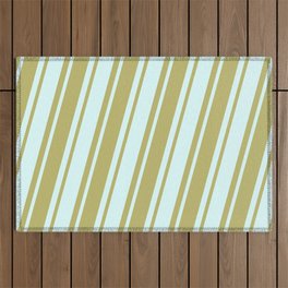[ Thumbnail: Dark Khaki & Light Cyan Colored Pattern of Stripes Outdoor Rug ]