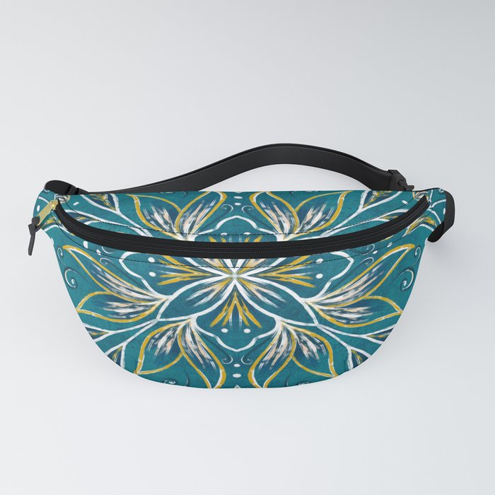 Teal Green and Yellow Painted Mandala   Fanny Pack