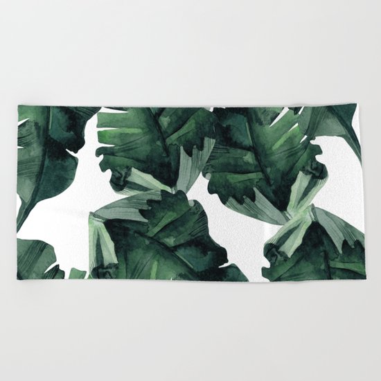 Banana Leaves Pattern Green Beach Towel