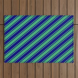 [ Thumbnail: Sea Green & Blue Colored Striped Pattern Outdoor Rug ]