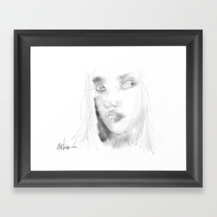 Girl in Pencil Framed Art Print