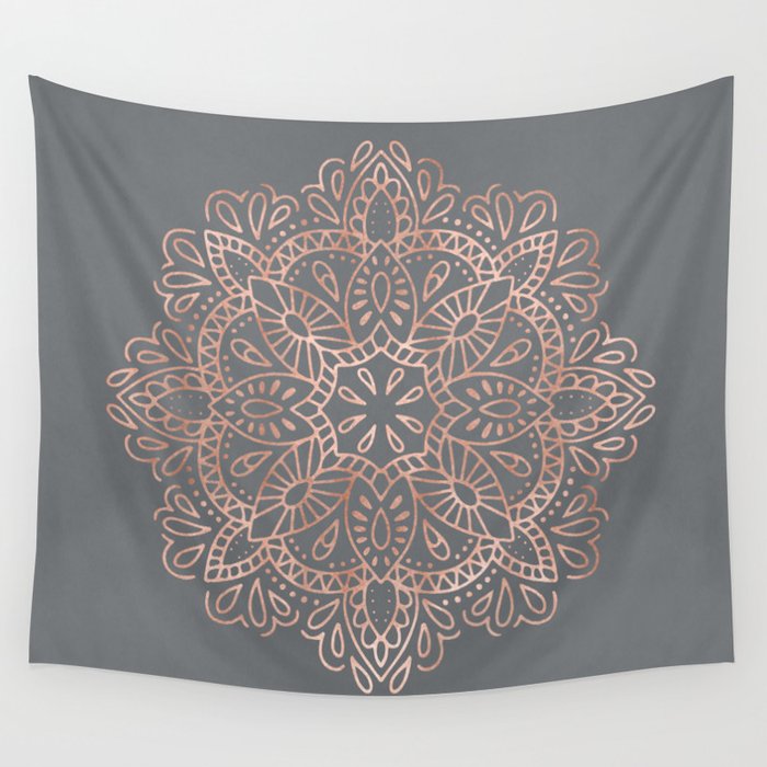 Mandala Rose Gold Pink Shimmer On Soft Gray By Nature