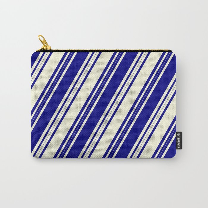 Blue and Beige Colored Lines Pattern Carry-All Pouch