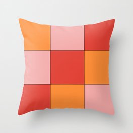 Funky 70s Disco Tile Pattern Colorful Red Orange Pink Aesthetic Checkerboard Throw Pillow