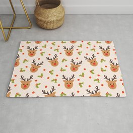 Christmas Reindeer, Holly and Ornaments Rug