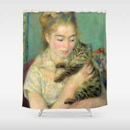 Woman with a Cat, 1875 by Pierre-Auguste Renoir Shower Curtain