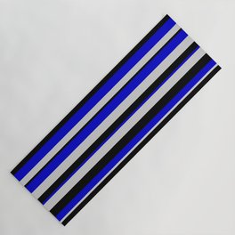 [ Thumbnail: Blue, Light Gray & Black Colored Striped Pattern Yoga Mat ]