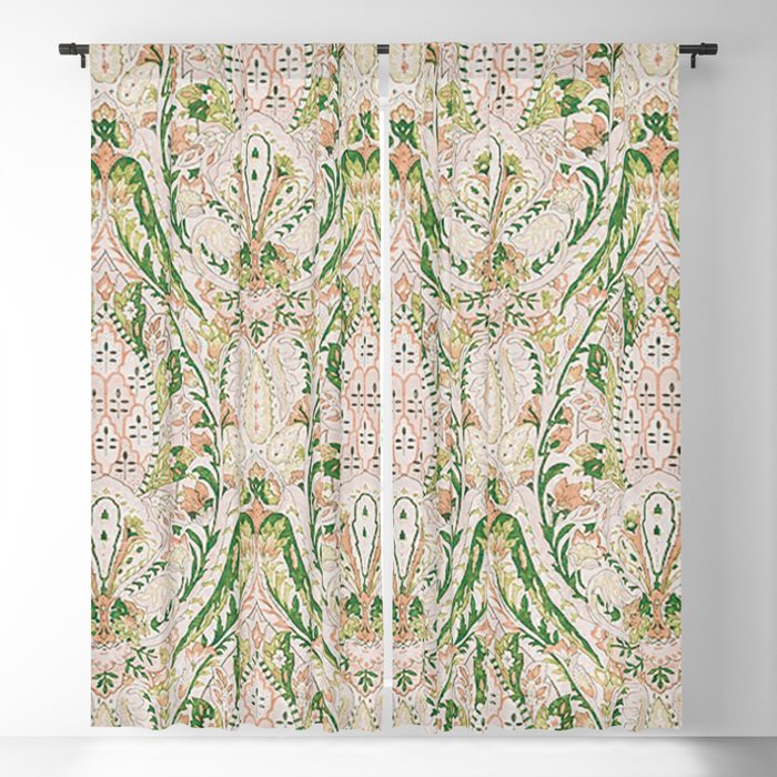 Green Pink Leaf Flower Paisley Blackout Curtain