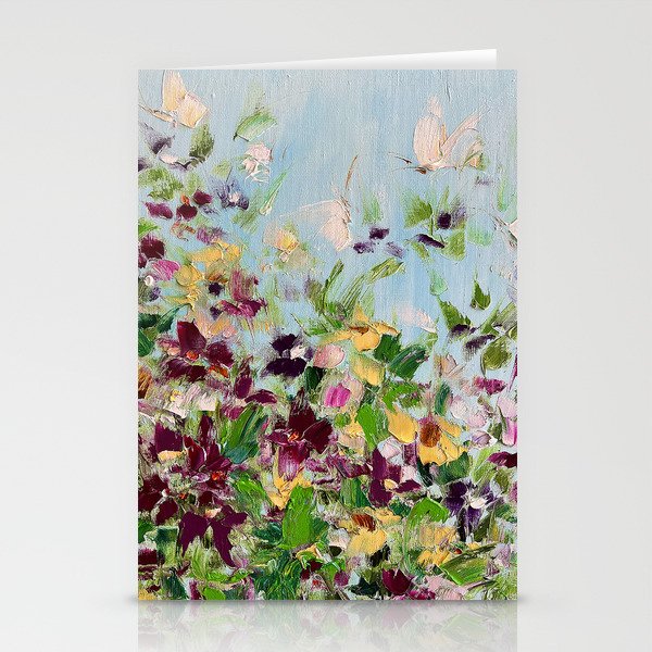 Bright flower meadow butterflies. Summer field landscape rich colors. Stationery Cards