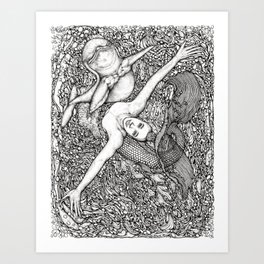 Euphoric Joy with the Dolphin by Kent Chua Art Print | Ink Pen, Pattern, Mugs, Mermaid, Mermen, Phonecases, Portrait, Dolphin, Bags, Apparel 