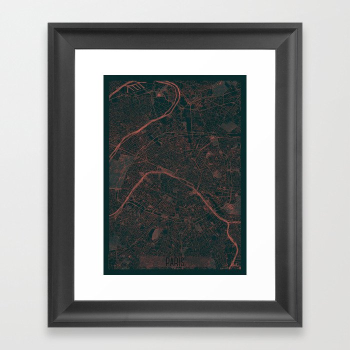 Paris Map Red Framed Art Print