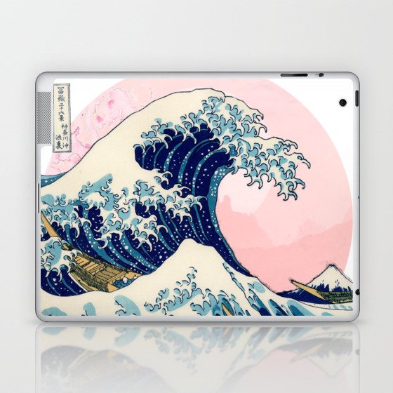 The Great Wave off Kanagawa by Hokusai in pink Laptop & iPad Skin