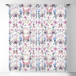Lilac Butterfly and Flowers Blackout Curtain