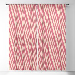 [ Thumbnail: Beige and Crimson Colored Lined Pattern Sheer Curtain ]