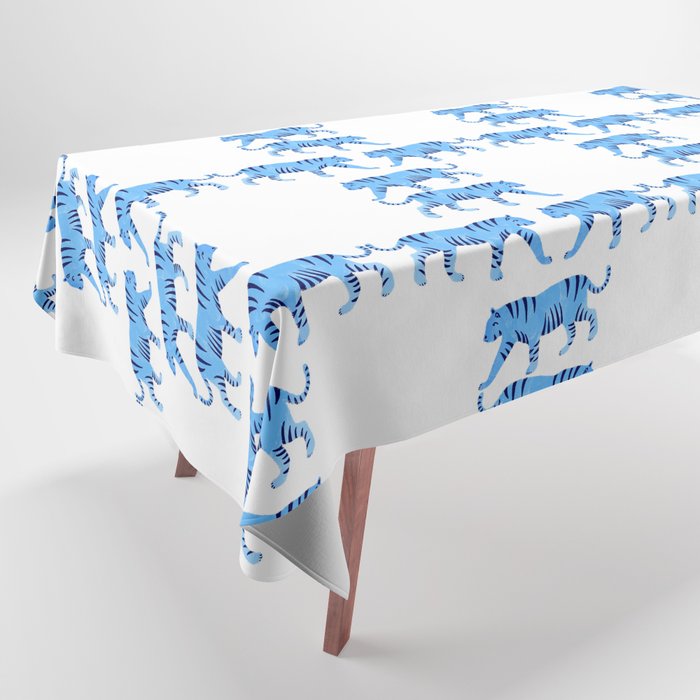 Tiger in the Neon Lights - Bright Blue Tablecloth