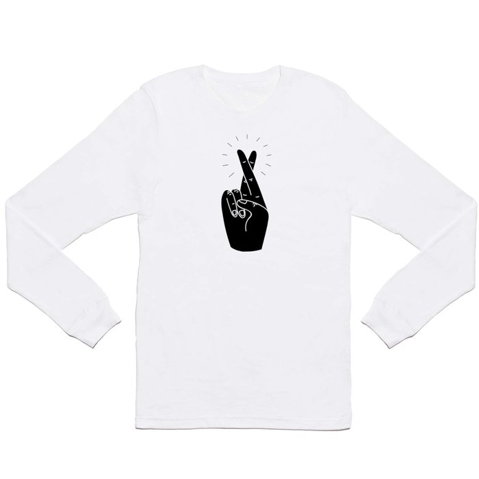 Fingers Crossed - White and Black Long Sleeve T Shirt