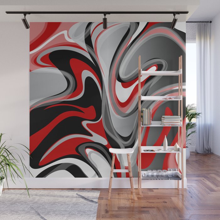 Liquify - Red, Gray, Black, White Wall Mural