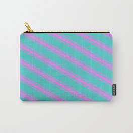 [ Thumbnail: Turquoise & Violet Colored Lined/Striped Pattern Carry-All Pouch ]
